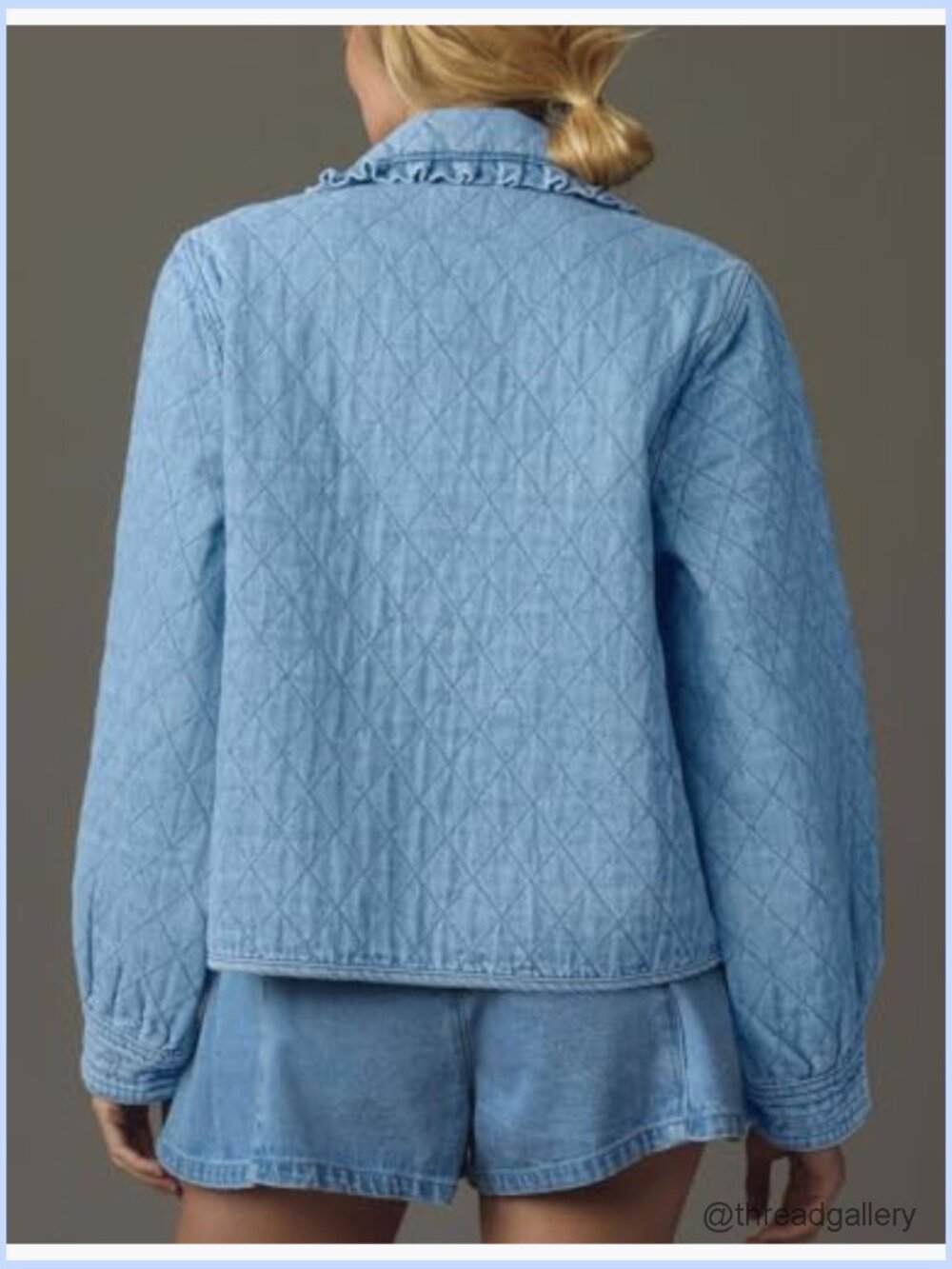 Vintage Denim Jacket Peter Pan Collar Tie Front Oversized Shacket - Picture 2 of 7